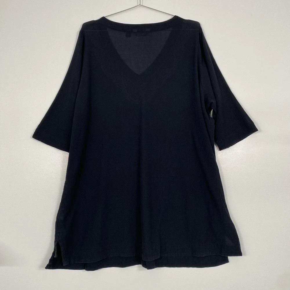Lands' End Blouse Womens 3X Blue Embroidered V Neck 3/4 Sleeve Tunic Top Cotton - Picture 5 of 12